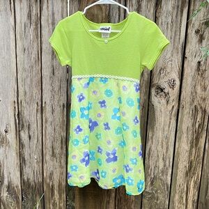 Vintage Green and Floral Short Sleeve Dress, sheer material with petty coat